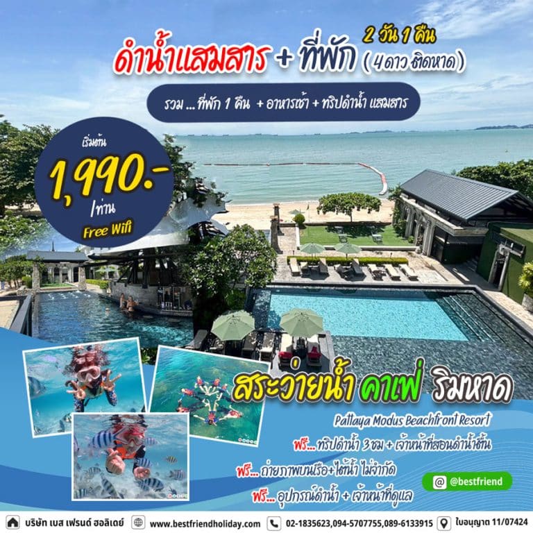 ดำน้ำแสมสาร พร้อมที่พัก 2 วัน 1 คืน (ติดริมหาด พัก 4 ดาว) Pattaya Modus