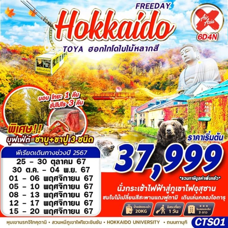 ทัวร์ญี่ปุ่น ฮอกไกโด ฟรีเดย์ 6 วัน 4 คืน