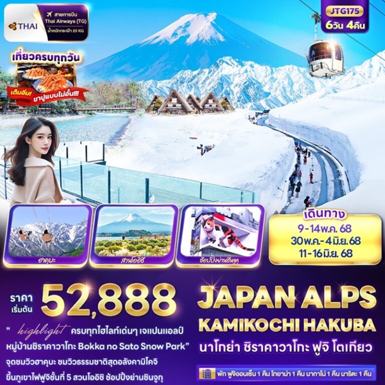 ทัวร์ญี่ปุ่น คามิโคจิ นาโกย่า ชิราคาวาโกะ ฟูจิ โตเกียว 6 วัน 4 คืน