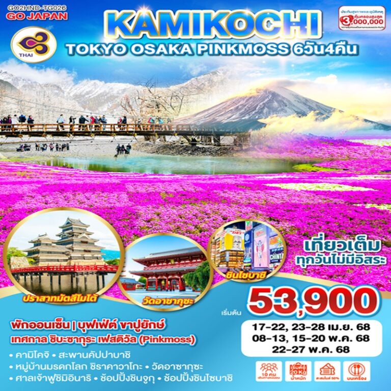 ทัวร์ญี่ปุ่น โตเกียว โอซาก้า คามิโคจิ 6 วัน 4 คืน